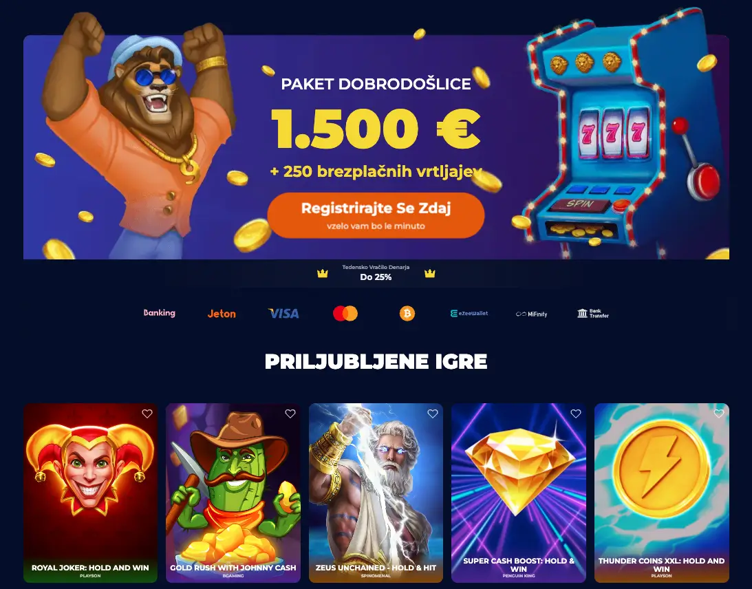 NineCasino dobrodošlica bonus banner in priljubljene casino igre